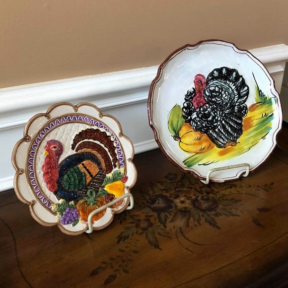 Majolica decorative ’turkey’ plates - Picture 3 of 8